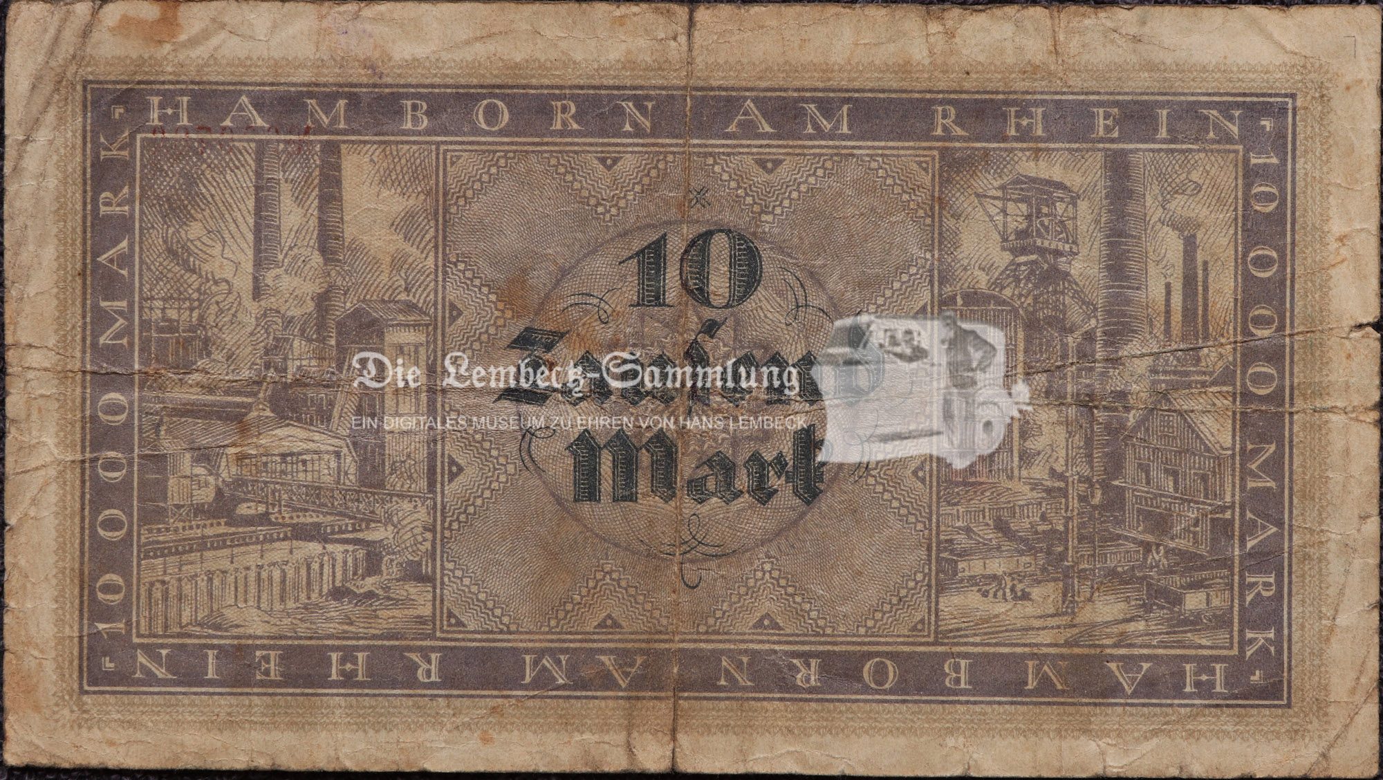 Notgeld Hamborn a. Rhein Gutschein 10.000 Mark – Bild 2