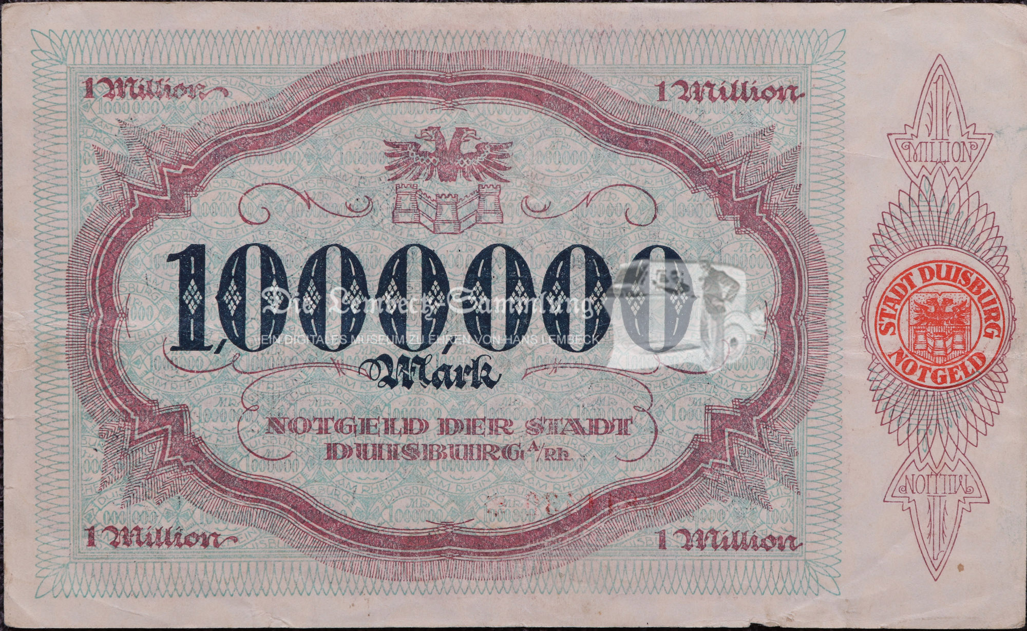 Notgeld Duisburg Gutschein 1.000.000 Mark – Bild 2