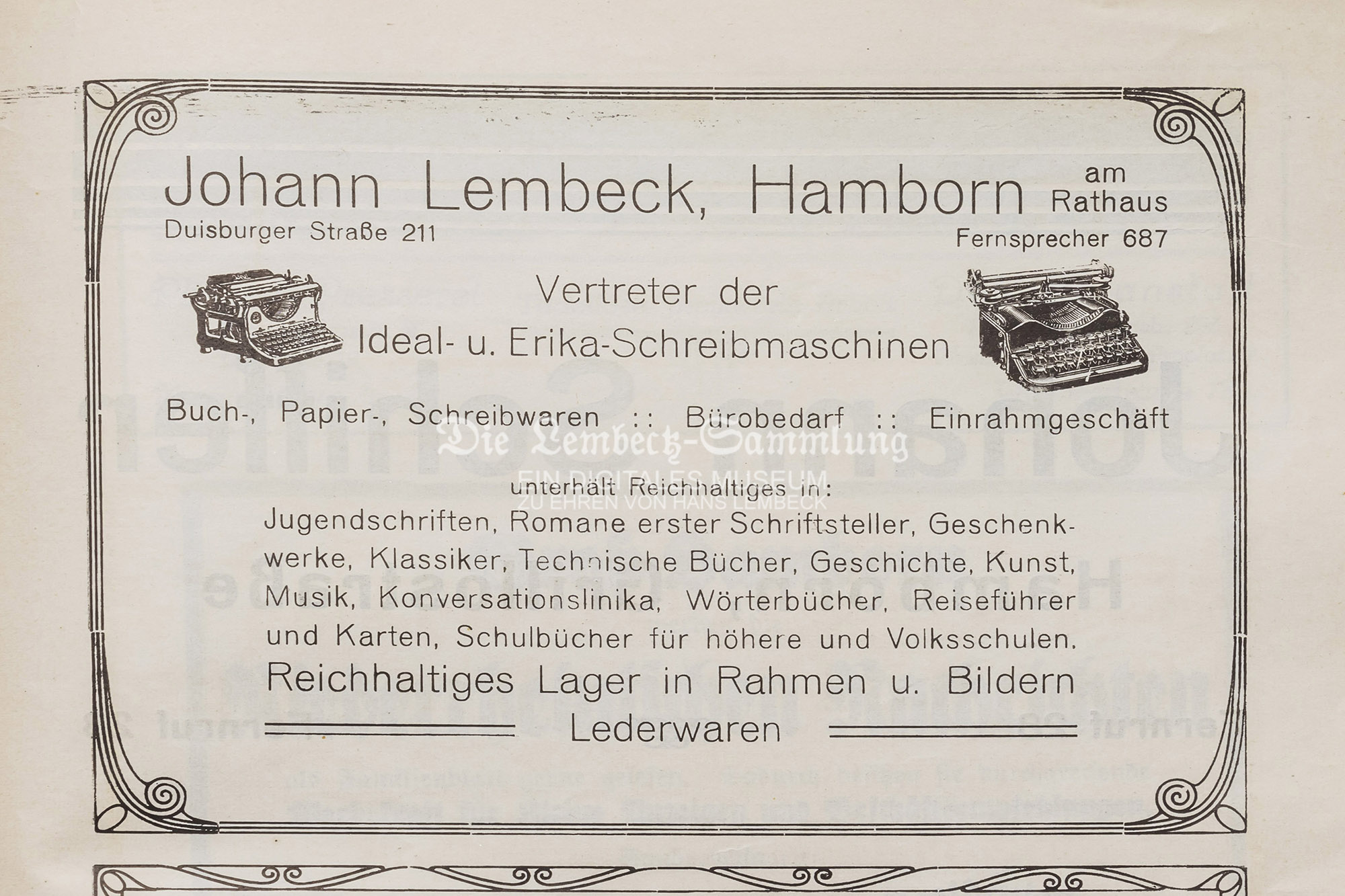 Werbeanzeige Johann Lembeck, Hamborn (1925)
