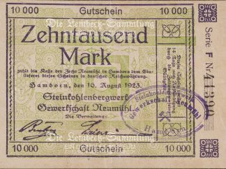 Notgeld Hamborn a. Rhein Zeche Neumühl Gutschein 10.000 Mark