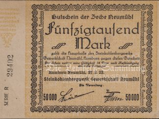 Notgeld Hamborn a. Rhein Zeche Neumühl Gutschein 50.000 Mark
