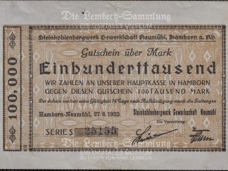 Notgeld Hamborn a. Rhein Zeche Neumühl Gutschein 100.000 Mark